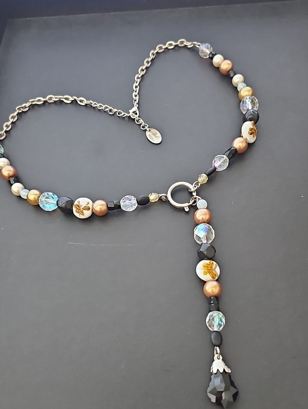 Beaded Necklace with Black and Bronze Accents
